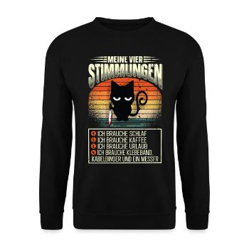 Meine Vier Stimmungen Katze Beruf Arbeit Menschen - Unisex Pullover - Schwarz - Vorne - Alina (178cm) & Michal (187cm)