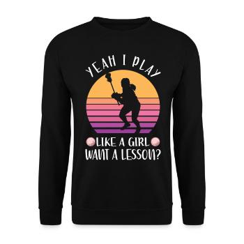 Lacrosse Sport | Spieler Team Trainer Geschenkidee - Unisex Pullover - Schwarz - Vorne - Alina (178cm) & Michal (187cm)