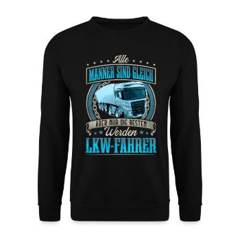 LKW Fahrer - Unisex Pullover - Schwarz - Vorne - Alina (178cm) & Michal (187cm)
