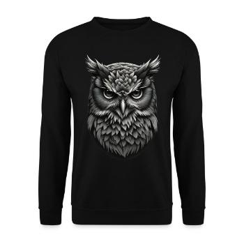 Majestätische Eulenpracht - Unisex Pullover - Schwarz - Vorne - Alina (178cm) & Michal (187cm)