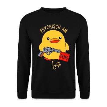 Psychisch am Ente - Unisex Pullover - Schwarz - Vorne - Alina (178cm) & Michal (187cm)