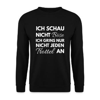 Lustige Sprüche Shirt • Ich schau nicht böse - Unisex Pullover - Schwarz - Vorne - Alina (178cm) & Michal (187cm)