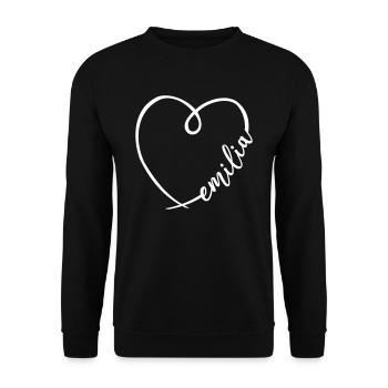 Emilia Nom Prénom Calligraphie Coeur Nom Jour - Sweat-shirt Unisexe - noir - Devant - Alina (178cm) & Michal (187cm)