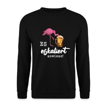 Es eskaliert eh wieder Flamingo Bier Party - Unisex Pullover - Schwarz - Vorne - Alina (178cm) & Michal (187cm)