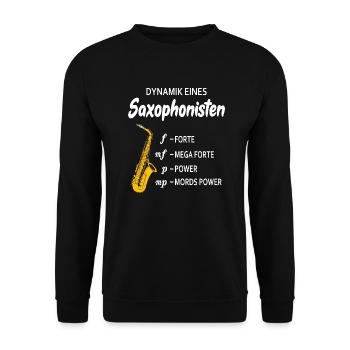 Dynamik eines Saxophonisten Saxophonist Saxophon - Unisex Pullover - Schwarz - Vorne - Alina (178cm) & Michal (187cm)