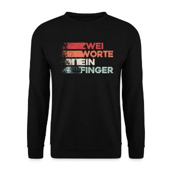 Zwei Worte Ein Finger Mittelfinger Fuck You Retro - Unisex Pullover - Schwarz - Vorne - Alina (178cm) & Michal (187cm)