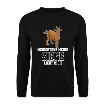 WENIGSTENS MEINE ZIEGE LIEBT MICH - Unisex Pullover - Schwarz - Vorne - Alina (178cm) & Michal (187cm)