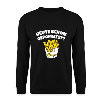 POMMES GESCHENK LUSTIGER SPRUCH POMMES FRITES - Unisex Pullover - Schwarz - Vorne - Alina (178cm) & Michal (187cm)