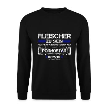FLEISCHER ZU SEIN... - Unisex Pullover - Schwarz - Vorne - Alina (178cm) & Michal (187cm)