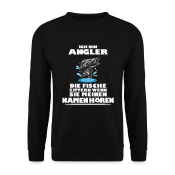 ANGLER LUSTIGER SPRUCH GESCHENK - Unisex Pullover - Schwarz - Vorne - Alina (178cm) & Michal (187cm)