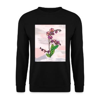 Vintage Blumen Orchideen Bunt - Unisex Pullover - Schwarz - Vorne - Alina (178cm) & Michal (187cm)