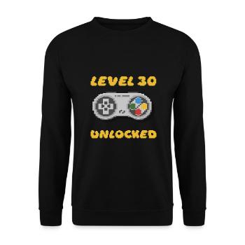 30. Geburtstag - Level 30 Unlocked 16 bit - Unisex Pullover - Schwarz - Vorne - Alina (178cm) & Michal (187cm)