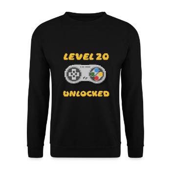 Geburtstag 20 - 20ter - Level 20 Unlocked 16 Bit - Unisex Pullover - Schwarz - Vorne - Alina (178cm) & Michal (187cm)