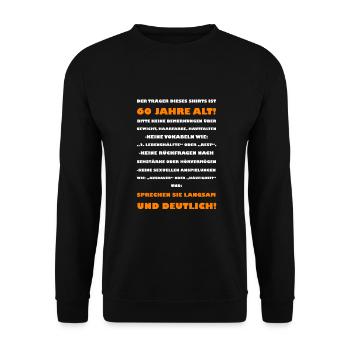 Geschenk zum 60. Geburtstag: Träger 60 - Unisex Pullover - Schwarz - Vorne - Alina (178cm) & Michal (187cm)