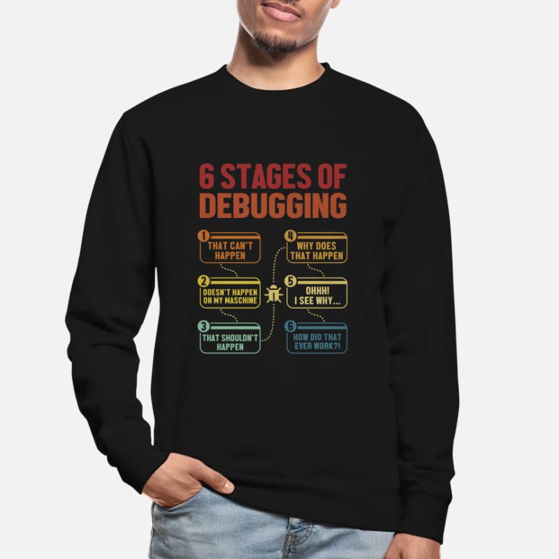6 Stages of Debugging Softwareingenieur Coder Unisex Pullover
