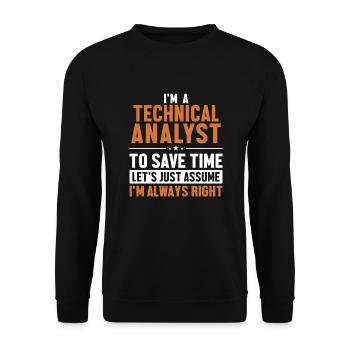 Technical Analyst Let's Assume I'm Right - Unisex Pullover - Schwarz - Vorne - Alina (178cm) & Michal (187cm)