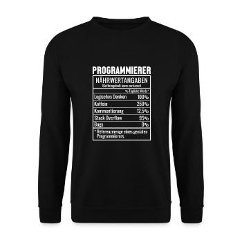 Programmierer Nährwertangaben Developer Coder - Unisex Pullover - Schwarz - Vorne - Alina (178cm) & Michal (187cm)