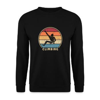 Retro Climbing Bouldern Sportklettern - Unisex Pullover - Schwarz - Vorne - Alina (178cm) & Michal (187cm)