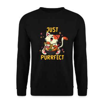 Just Purrfect Ramen Hauskatze Miezekatze Kätzchen - Unisex Pullover - Schwarz - Vorne - Alina (178cm) & Michal (187cm)