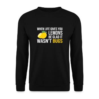 Life Gives You Lemons Not Bugs Developer Coder - Unisex Pullover - Schwarz - Vorne - Alina (178cm) & Michal (187cm)