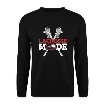 Lacrosse Mode On Lax Player Polocrosse - Unisex Sweatshirt - black - Front - Alina (178cm) & Michal (187cm)