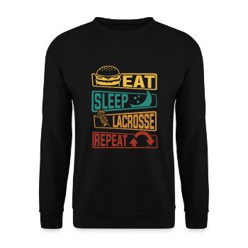 Eat Sleep Lacrosse Repeat Intercrosse Lax Spieler - Unisex Pullover - Schwarz - Vorne - Alina (178cm) & Michal (187cm)