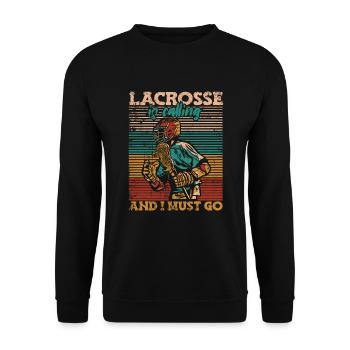 Lacrosse Is Calling And I Must Go Lax Spieler - Unisex Pullover - Schwarz - Vorne - Alina (178cm) & Michal (187cm)