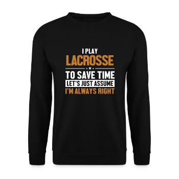Play Lacrosse Let's Assume I'm Right Intercrosse - Unisex Pullover - Schwarz - Vorne - Alina (178cm) & Michal (187cm)