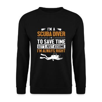 Scuba Diver Let's Assume I'm Right Taucherflossen - Unisex Pullover - Schwarz - Vorne - Alina (178cm) & Michal (187cm)