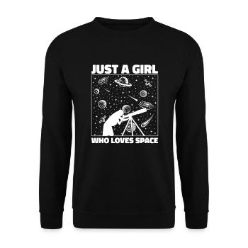 Just A Girl Who Loves Space Kosmologe Astronomie - Unisex Pullover - Schwarz - Vorne - Alina (178cm) & Michal (187cm)