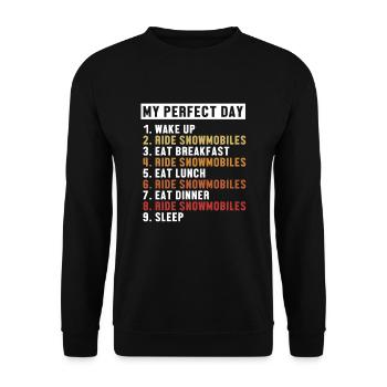 Snowmobiles Perfect Day Schneemotorrad Fahrer - Unisex Pullover - Schwarz - Vorne - Alina (178cm) & Michal (187cm)