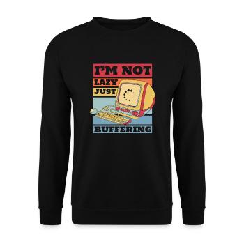 No Lazy Just Buffering Admin IT-Betrieb - Unisex Pullover - Schwarz - Vorne - Alina (178cm) & Michal (187cm)