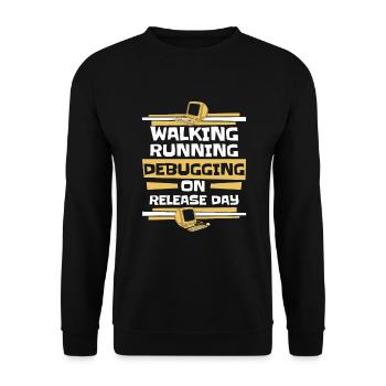 Walking Running Debugging Release Day Coder - Unisex Sweatshirt - black - Front - Alina (178cm) & Michal (187cm)