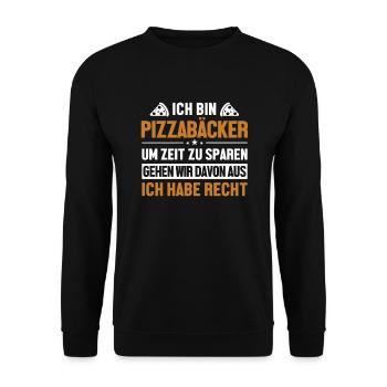 Pizzabäcker hat immer Recht Pizzaofen Pizza - Unisex Pullover - Schwarz - Vorne - Alina (178cm) & Michal (187cm)