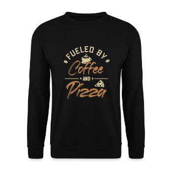 Fueled by Coffee and Pizza Pizzablech Pizzaofen - Unisex Pullover - Schwarz - Vorne - Alina (178cm) & Michal (187cm)
