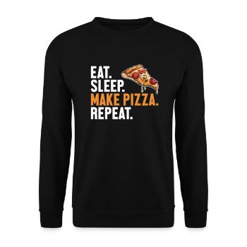 Eat Sleep Make Pizza Repeat Pizzablech Pizzaofen - Unisex Pullover - Schwarz - Vorne - Alina (178cm) & Michal (187cm)