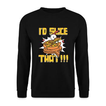 I'd Slice That Pizzaofen Pizza Pizzablech - Unisex Pullover - Schwarz - Vorne - Alina (178cm) & Michal (187cm)