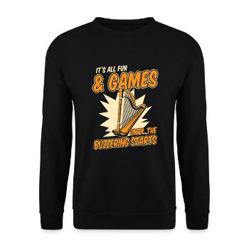 Until The Buzzering Starts Harfenmusik Harfe - Unisex Pullover - Schwarz - Vorne - Alina (178cm) & Michal (187cm)