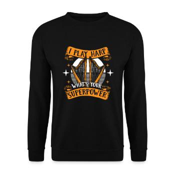 I Play Harp What's Your Superpower Harfe - Unisex Sweatshirt - black - Front - Alina (178cm) & Michal (187cm)
