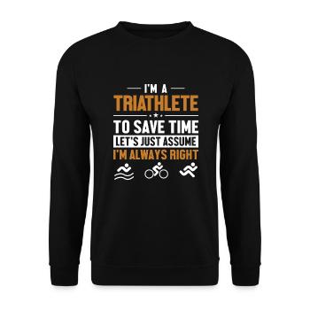 Triathlete Let's Assume I'm Right Training Profi - Unisex Pullover - Schwarz - Vorne - Alina (178cm) & Michal (187cm)