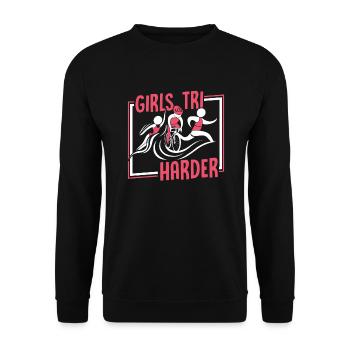 Girls TRI Harder Triathlon Bike Triathlete Training - Unisex Sweatshirt - black - Front - Alina (178cm) & Michal (187cm)