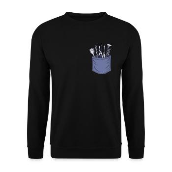 Carpenter Chest Pocket Tischler Holzmechaniker - Unisex Pullover - Schwarz - Vorne - Alina (178cm) & Michal (187cm)