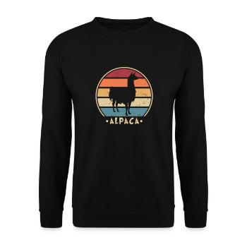 Retro Alpaca Pako Lama Huacaya Alpaca Breeder - Unisex Sweatshirt - black - Front - Alina (178cm) & Michal (187cm)