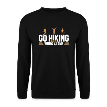 Hiking First Work Later Bergwandern Hiking - Unisex Pullover - Schwarz - Vorne - Alina (178cm) & Michal (187cm)