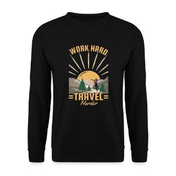Work Hard Travel Harder Bergwandern Hiking - Unisex Sweatshirt - black - Front - Alina (178cm) & Michal (187cm)