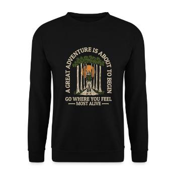 Great Adventure Feel Most Alive Mountain Hiking - Unisex Sweatshirt - black - Front - Alina (178cm) & Michal (187cm)