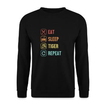 Eat Sleep Tiger Repeat Wildkatze Raubkatze - Unisex Pullover - Schwarz - Vorne - Alina (178cm) & Michal (187cm)