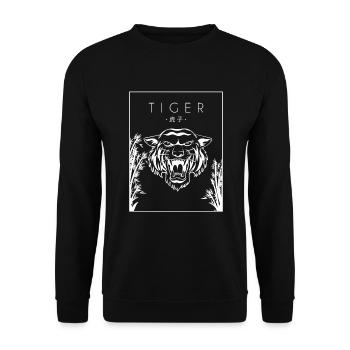 Tiger Chinese Hanzi Raubkatze Königstiger - Unisex Pullover - Schwarz - Vorne - Alina (178cm) & Michal (187cm)