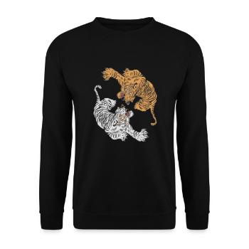 Tiger Yin Yang Raubkatze Königstiger Sibirischer - Unisex Pullover - Schwarz - Vorne - Alina (178cm) & Michal (187cm)