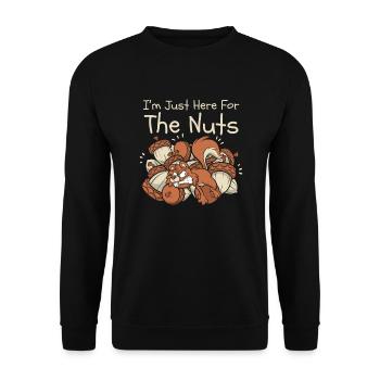 I'm Just Here For The Nuts Fuchshörnchen - Unisex Pullover - Schwarz - Vorne - Alina (178cm) & Michal (187cm)